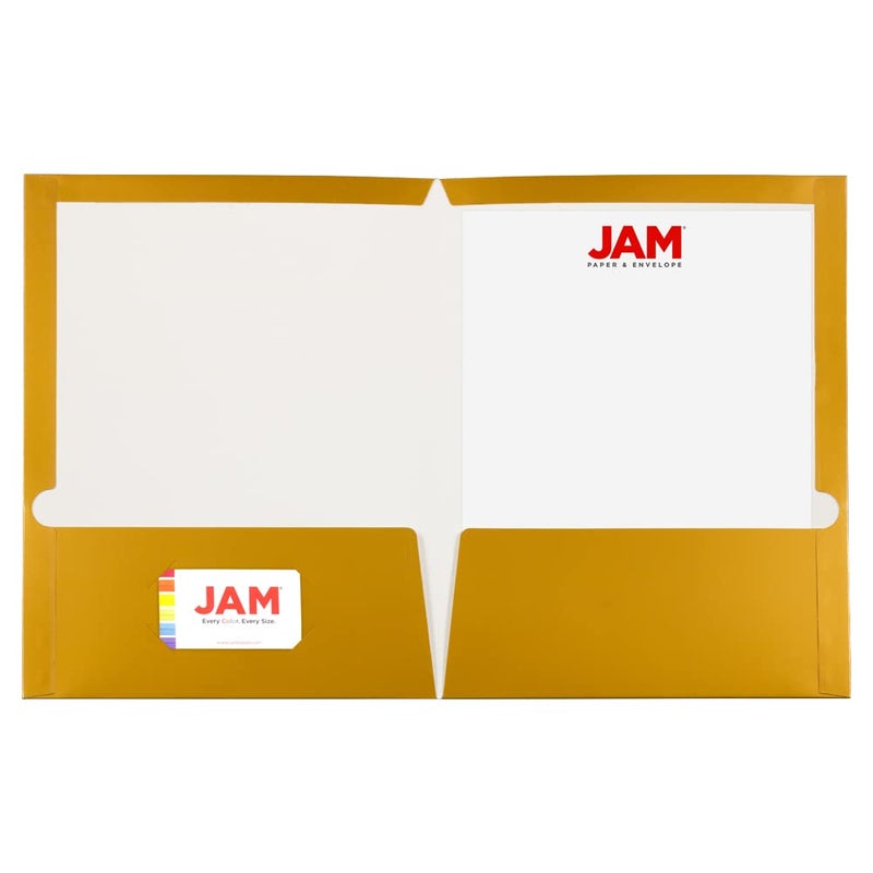 JAM Paper مجلدات مدرسية لامعة مزدوجة الجيب من JAM PAPER - حجم رسالة - ذهب لامع - عبوة 50/صندوق - Image 2